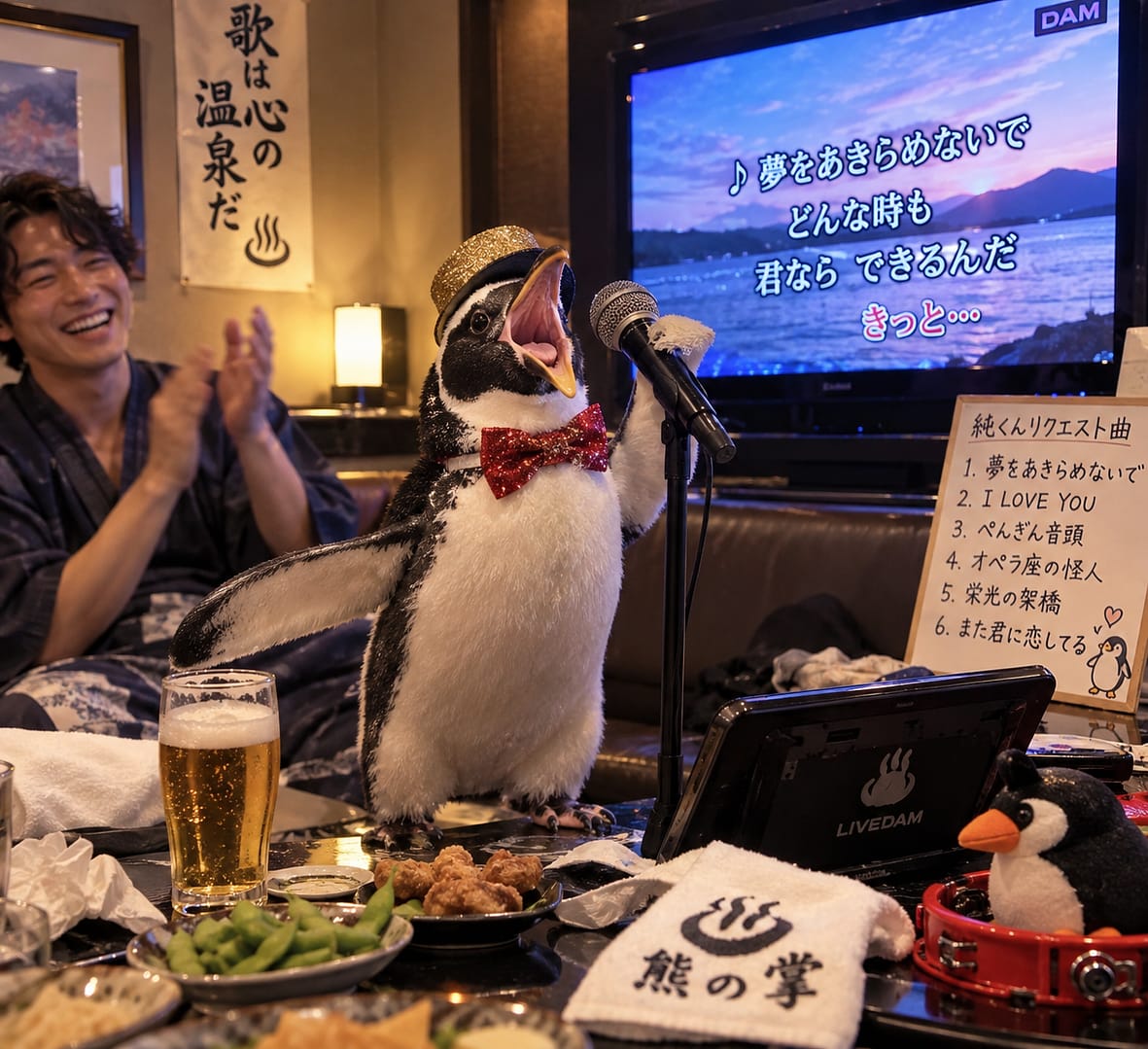 マイクを握る木ペンと、横で笑っている藤本