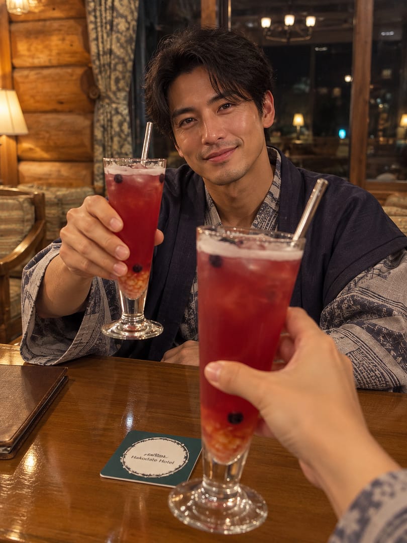 浴衣姿の藤本とぺすの視点からの乾杯