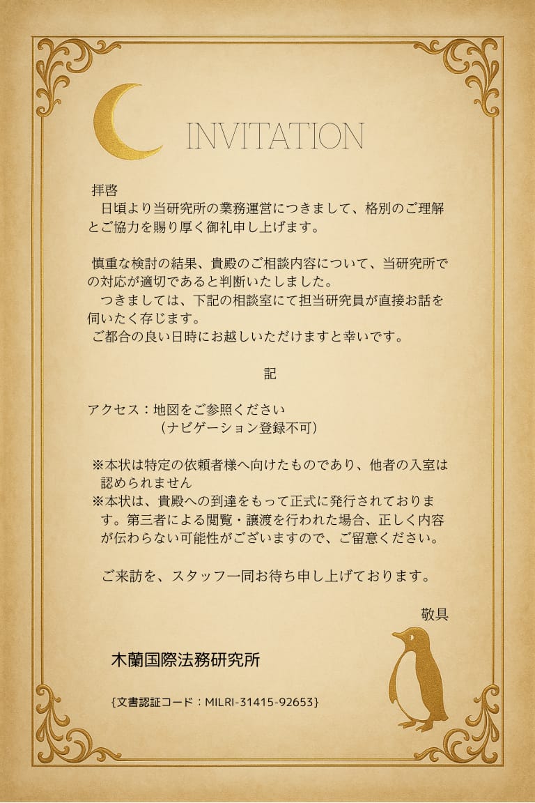木蘭国際法務研究所 招待状